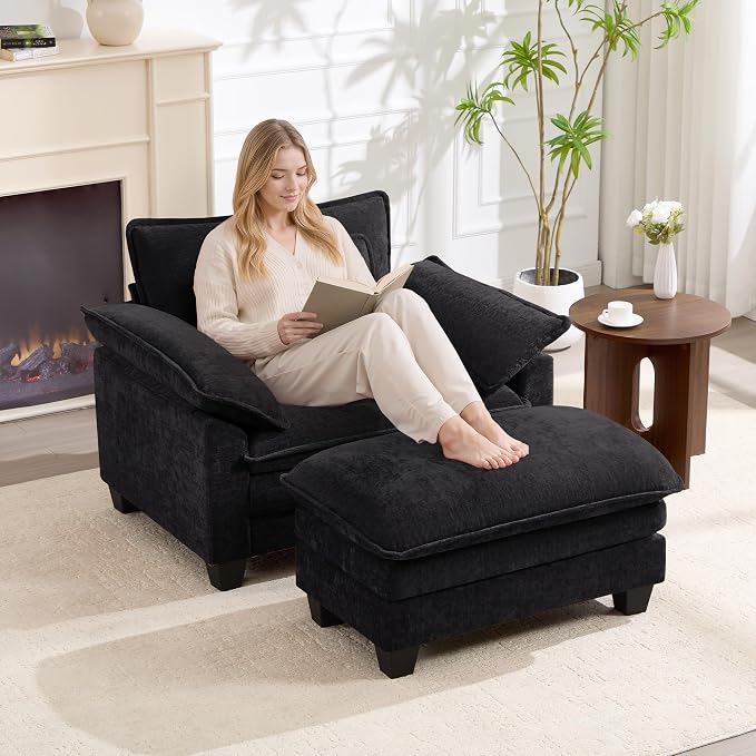 Oversized Accent Chair with Ottoman, Upholstered Armchair with Extra Thick - Image 6