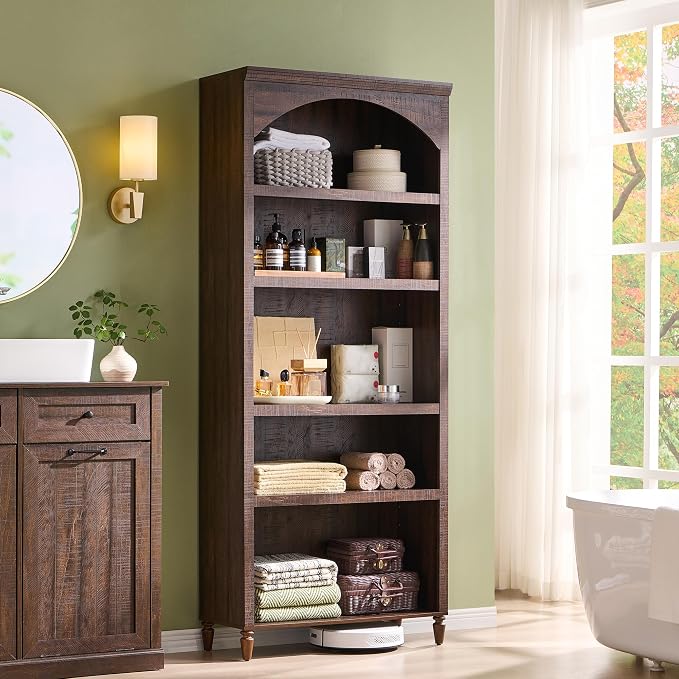 IFGET 76" Tall Arched Bookcase, Farmhouse 5 Tiers Large Arched Bookshelf Cabinet - Image 5