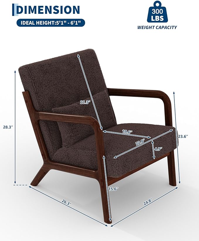 Garvee Mid-Century Accent Chair Set of 2, Sherpa Upholstery, Cozy Reading Chair - Image 2