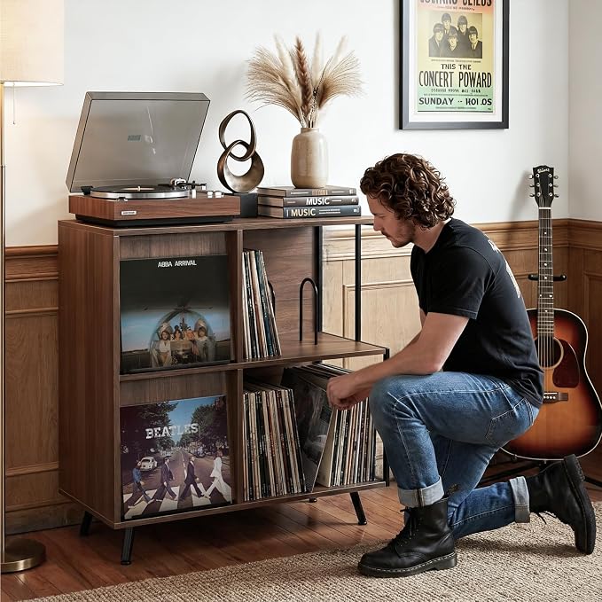 Faesun 3 Tier Flip Top Record Player Stand, Vinyl Record Storage Holds up to - Image 8