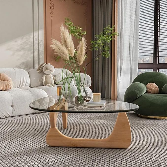 EASYSOUL Modern Glass Coffee Table, 32.68" D x 22.44" W x 15.75" H, Abstract by EASYSOUL