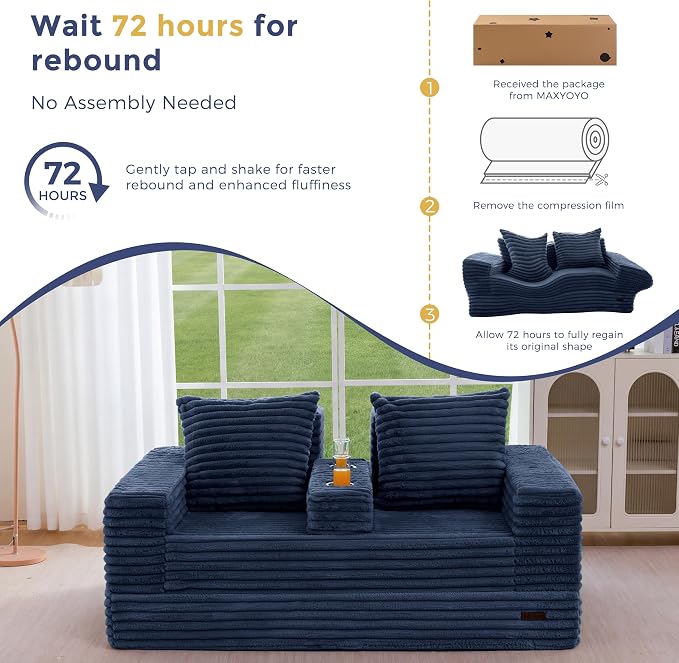 MAXYOYO Loveseat Sofa Bed, Striped Faux Fur Foldable Floor Sofa Couch in A Box - Image 9