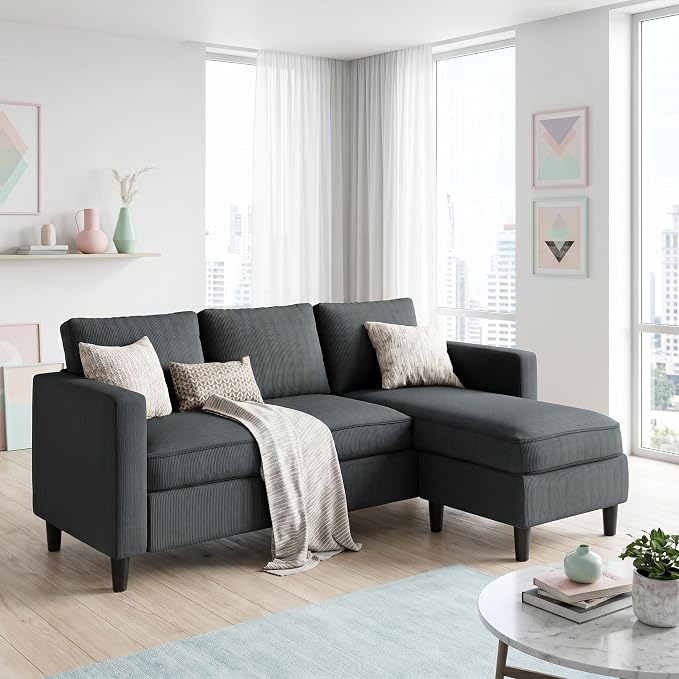 SUNLEI Small L-Shaped Sectional Couch, Modern Grey Couch - Image 7