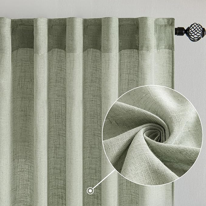 MIULEE Sage Linen Curtains 54 Inch Length 2 Panels - Image 2