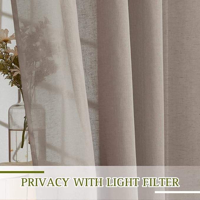NICETOWN Linen Sheer Curtains 96 inches Long, Grommet Semi Sheer Flax Textued - Image 3