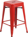 Flash Furniture Kai Commercial Grade 24" High Backless Red Metal Indoor-Outdoor by FlashFurniture