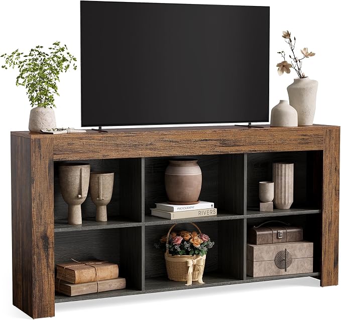 LITTLE TREE TV Stand with Storage, 63-Inch Entertainment Center with Shelves by LITTLETREE