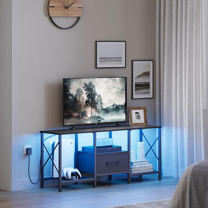 JARHETUN LED TV Stand with Fabric Drawer, Entertainment Center - Image 7