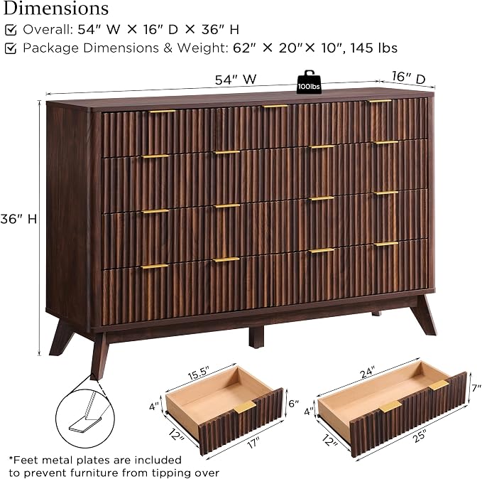 T4TREAM Fluted 9 Drawers Dresser, Curved Profile Design, Dresser TV Stand - Image 2