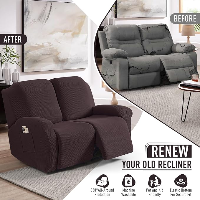 TAOCOCO Recliner Loveseat Slipcover, 6 Pieces Dual Recliner Sofa Covers - Image 4