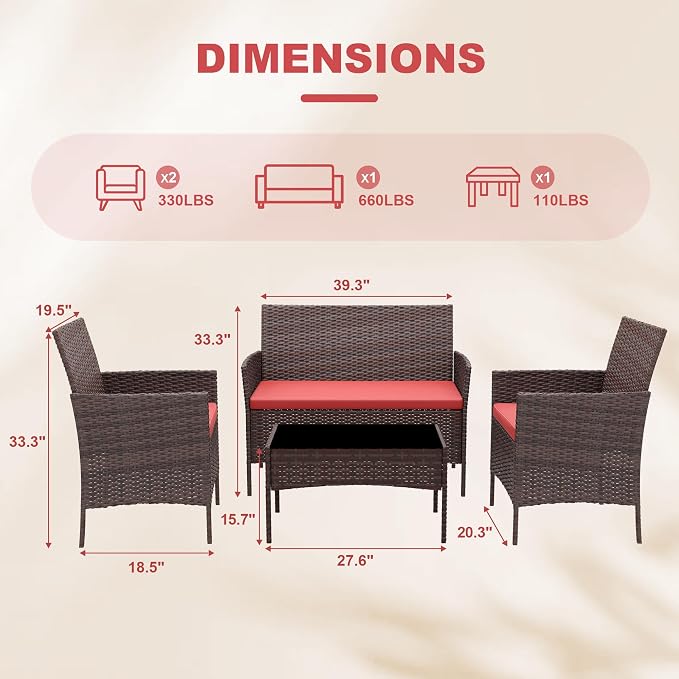 GarveeLife 4-Piece Patio Furniture Set, Rattan Outdoor Furniture - Image 2