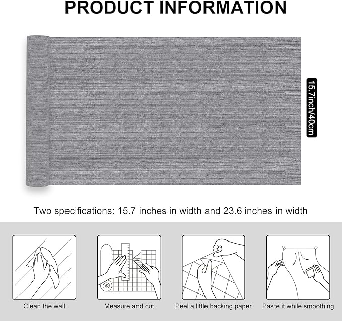 Grey Grasscloth Peel and Stick Wallpaper Faux Linen Textured Self Adhesive - Image 2
