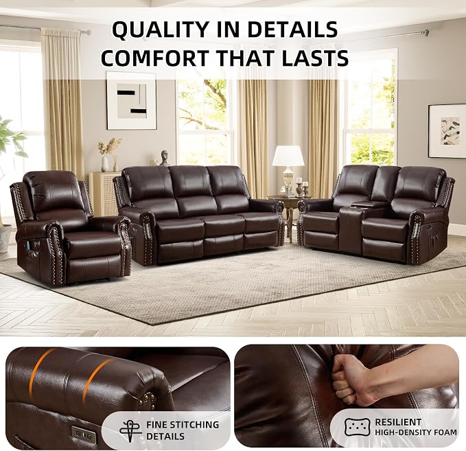 EBELLO Faux Leather Power Recliner Sofa Furniture Set, Included Electric - Image 4