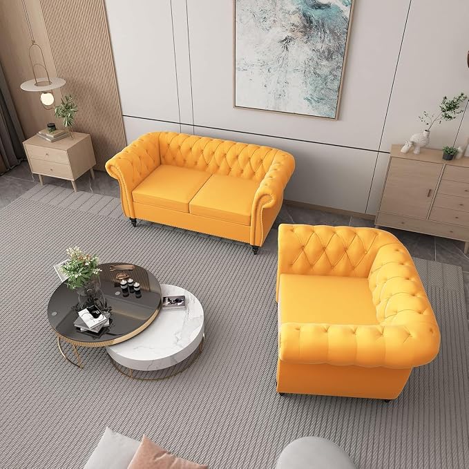 Chesterfield Loveseat Sofa, Modern Velvet Small Sofa Couch 2 Seater - Image 6