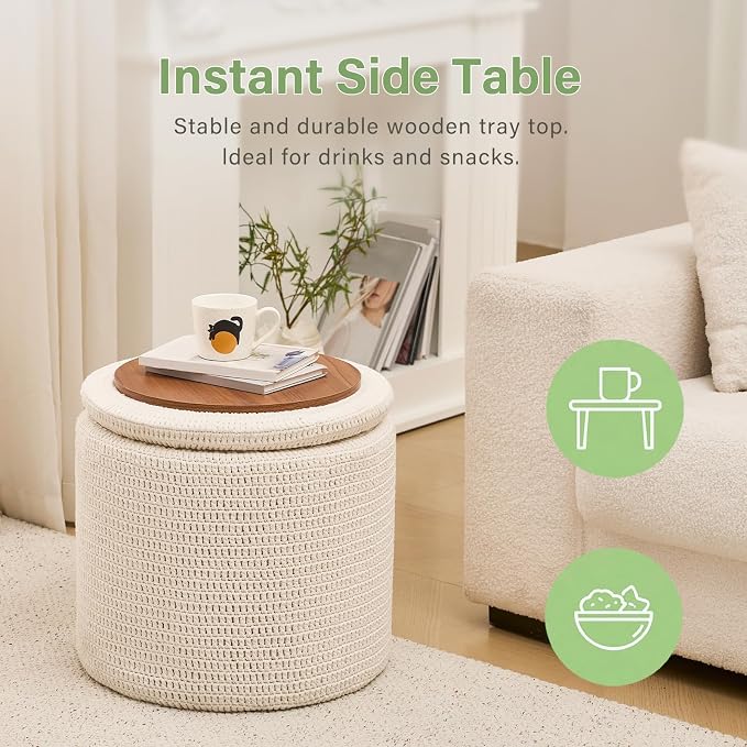 Wimarsbon Pouf Ottoman, 100% Cotton Knitted Boho Footstool, Round Footrest - Image 4