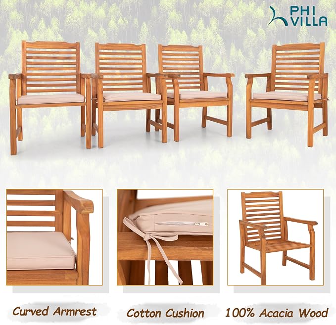 PHI VILLA 7 PCS Acacia Wood Outdoor Dining Set - Image 5