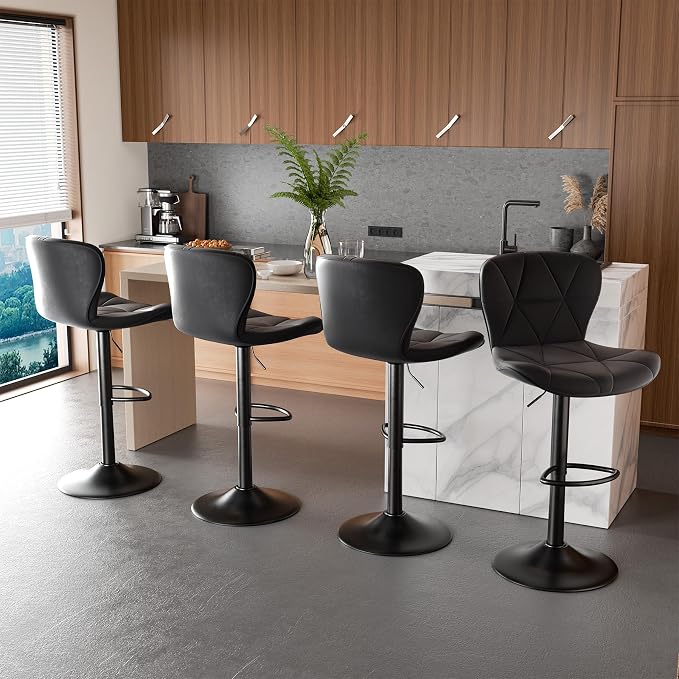 Nalupatio Modern Bar Stools Set of 3, Adjustable Faux Leather Upholstered - Image 5