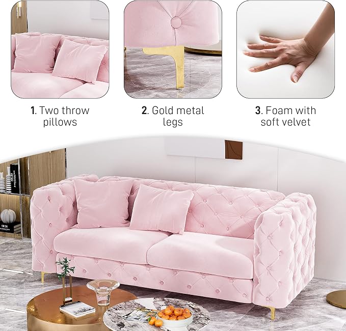 DAMAIFROM 75" Sofa Couch Mid Century Modern Velvet Couch Tufted Button Sofa - Image 4