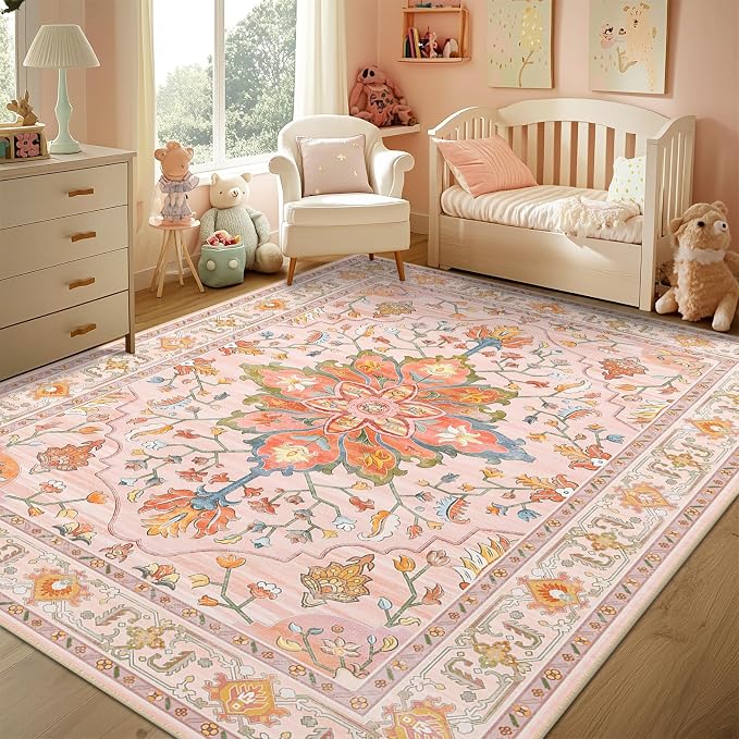 RELEANY Area Rugs 5'x8' Washable Non-Slip, Floral Vintage Distress Print - Image 2