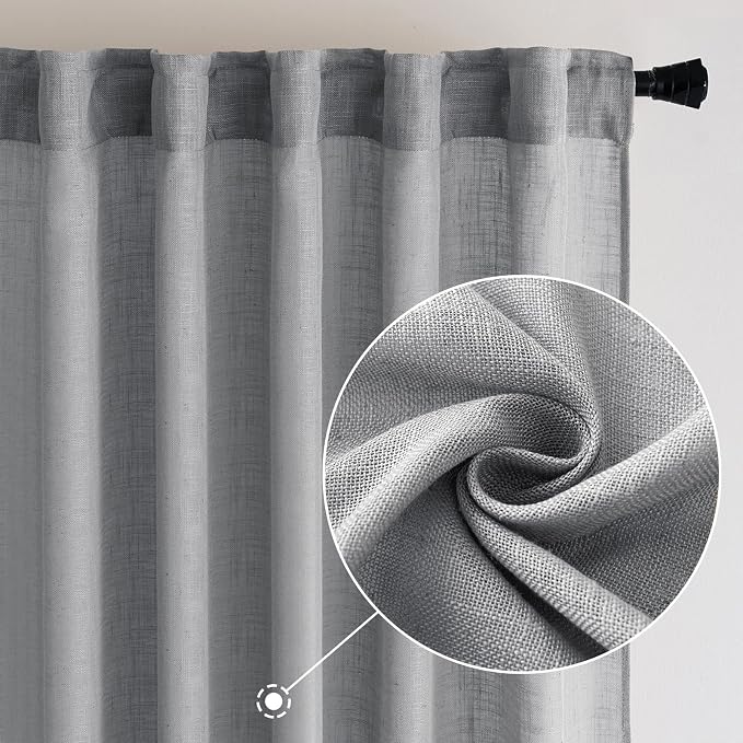 MIULEE Grey Linen Curtains 84 Inch Length - Image 2