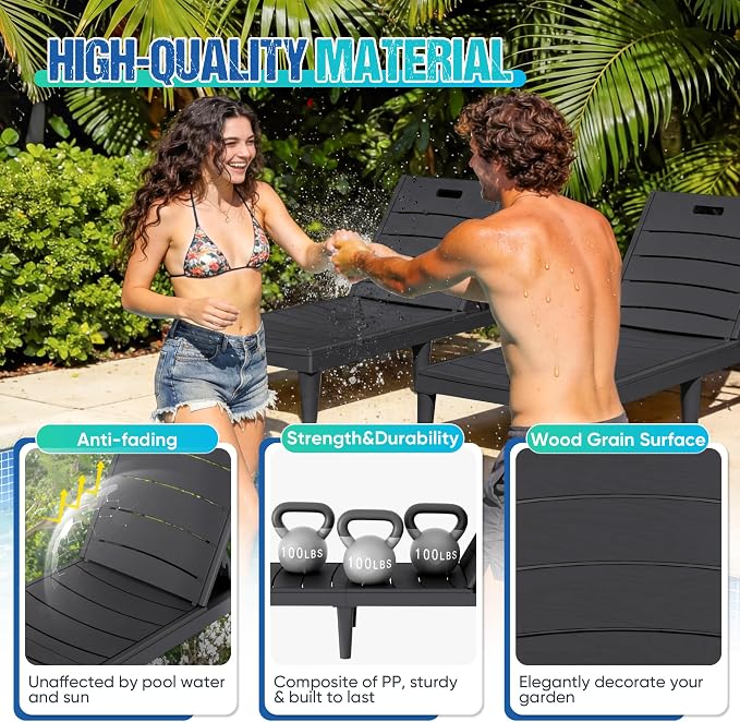 Greesum Outdoor Chaise Lounge Chair Set of 2, Waterproof 5-Position Adjustable - Image 6