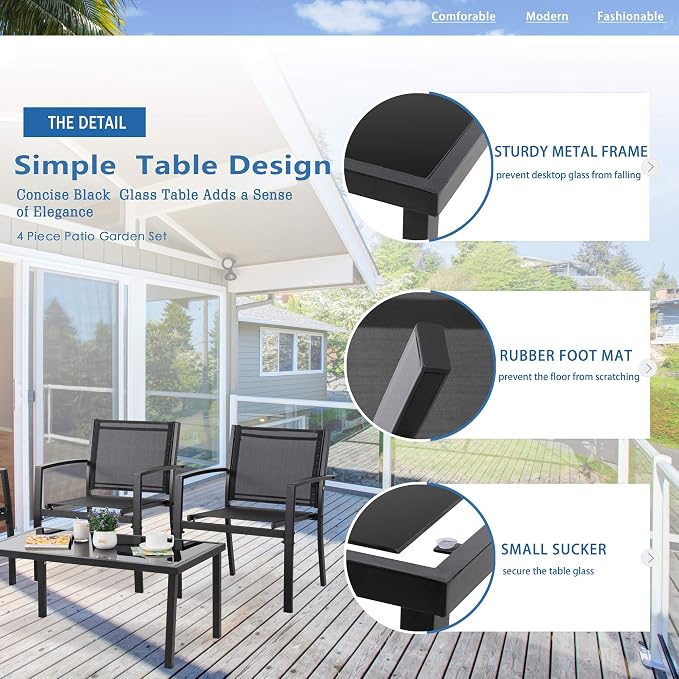 Vongrasig 4 Pieces Patio Furniture Sets, Outdoor Patio Conversation Sets - Image 4