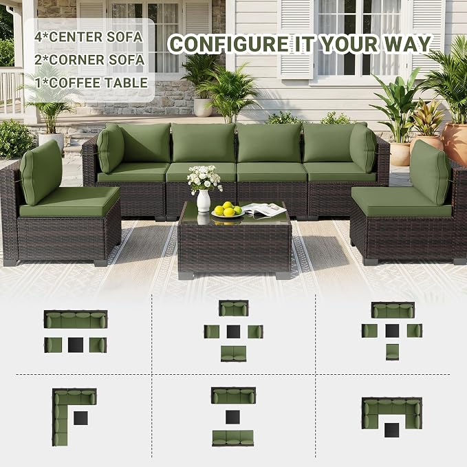 CHABATREE 7pcs Outdoor Patio Furniture Sets, Rattan Conversation Sectional Set - Image 2