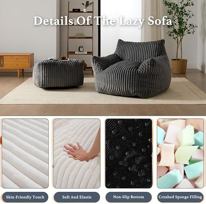 Gericco Oversized Bean Bag Chaise Lounge Chair Indoor - Image 3