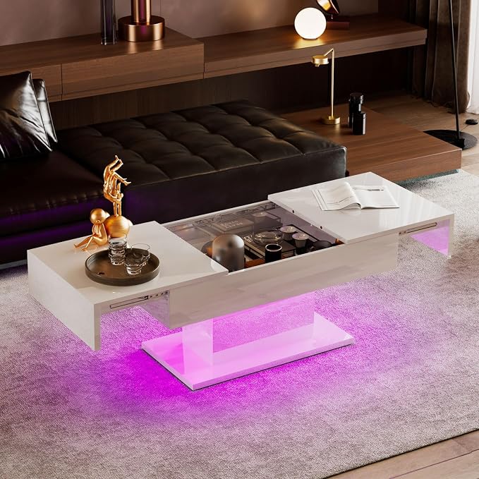White Modern Coffee Table with Hidden Storage - Image 7