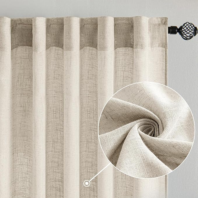 MIULEE Cream Linen Curtains 84 Inch Length 2 Panels - Image 2