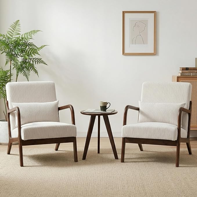 Mid Century Modern Accent Chairs Set of 2, Upholstered Corduroy Armchairs by Hjaustevy
