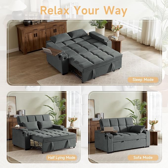 Auvsoce 65'' Chaise Lounge Chair Indoor, 3-in-1 Convertible Sofa Bed - Image 6