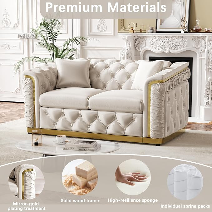 62.2" Luxury Velvet Chesterfield Sofa Tufted Victorian Black and Gold Couch - Image 5