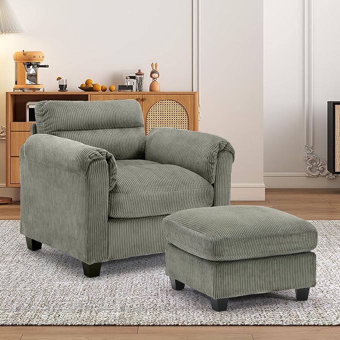 HAOMARKETS Corduroy 2-Piece Sofa Set, Upholstered Ottoman and Accent Chair Sofa - Image 6