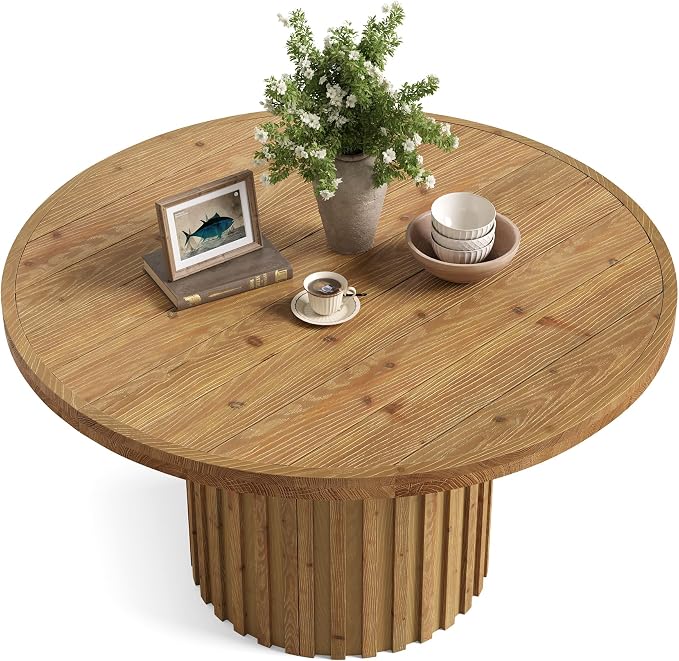 47" Solid Wood Dining Table for 4-6, Farmhouse Round Kitchen Table - Image 9