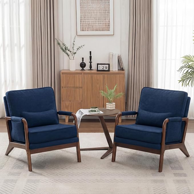 Mid Century Modern Chair Set of 2, Upholstered Lounge Arm Chair by Unknown