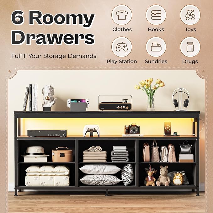 Huuger LED TV Stand for Bedroom, 55 Inch Fabric Dresser - Image 6