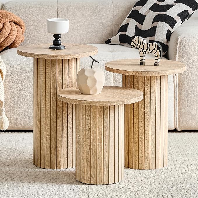 Round Nesting Coffee Table Set of 3 Mid Century Modern Wood Round Coffee Tables - Image 7