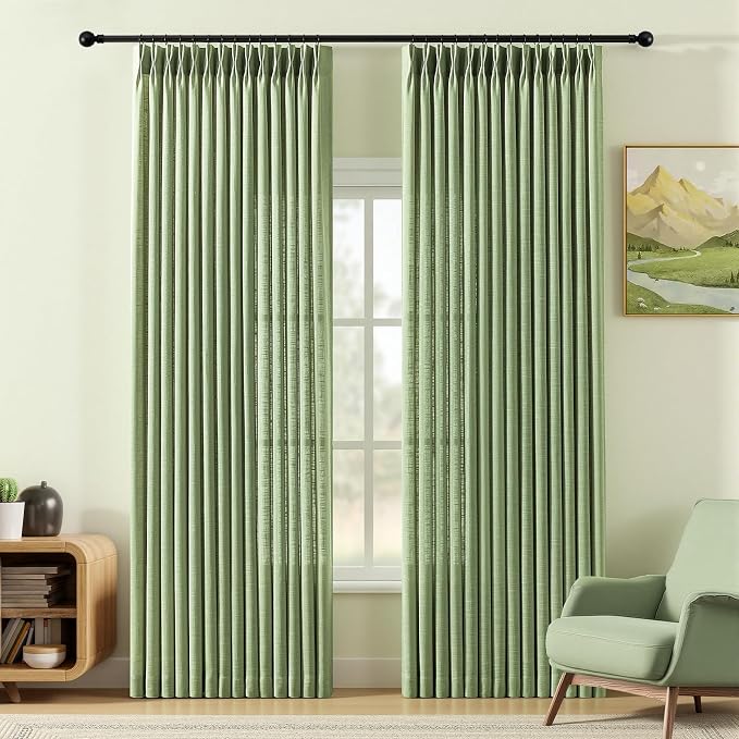 Sage Green Pinch Pleated Curtains 90 Inch Length 2 Panels by IVAPUPU