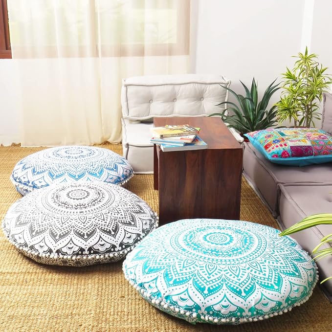 Mandala Floor Pillow Cover Meditation Cushion Seating Throw Hippie Round - Image 4