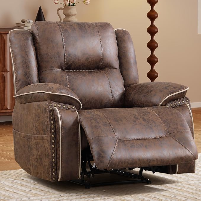 EBELLO Faux Leather Manual Recliner Chair, 1 Seater Reclining Sofa Chair by EBELLO