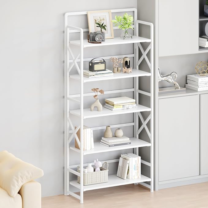 No Assembly Folding Bookshelf, 5 Tiers Vintage Wood Collapsible Book Shelf - Image 4