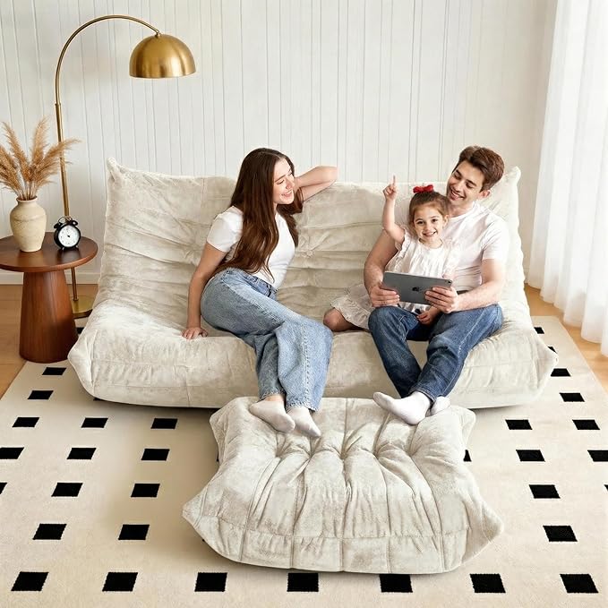 Bean Bag Ottoman, Memory Foam Lazy Bean Bag Sofa, Fireside Chair Foot Rest - Image 4