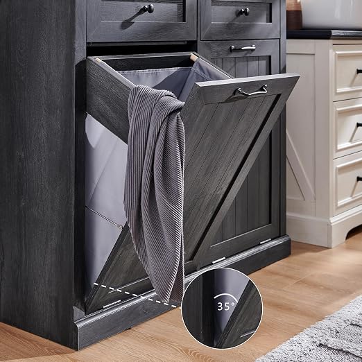 IFGET Double Tilt Out Trash Cabinet, 20 Gallon Farmhouse Laundry Hamper Cabinet - Image 5