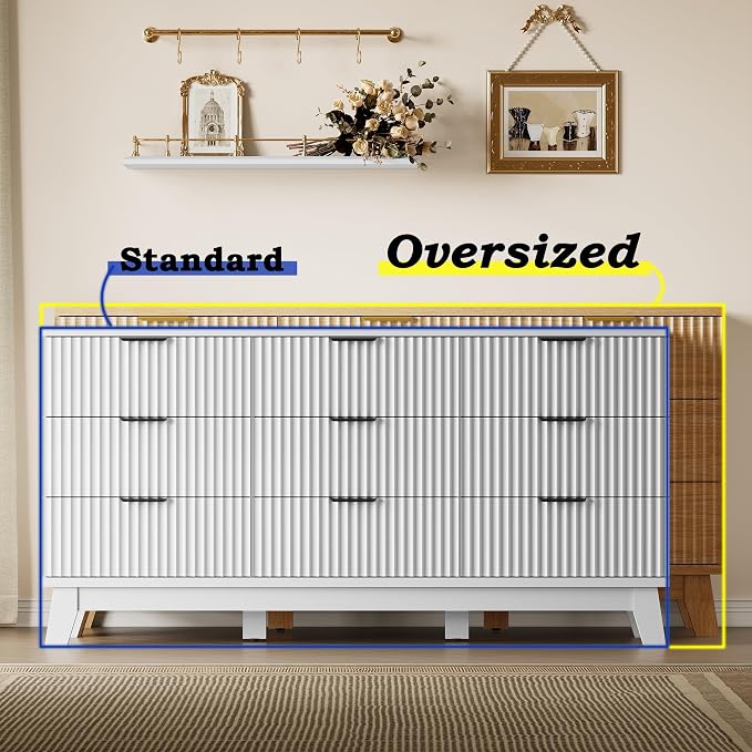 BORNOON 63" Long Dresser for Bedroom, 9-Drawer Fluted Dresser, Extra-Wide Wood - Image 3