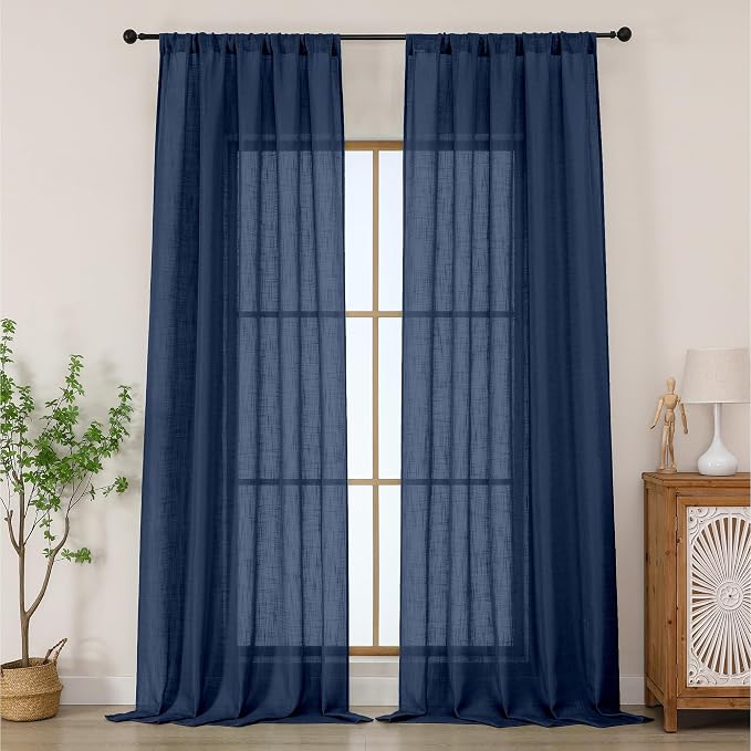 Chyhomenyc Extra Long Navy Blue Semi Sheer Curtains 108 Inches Long 2 Panels Set by Chyhomenyc