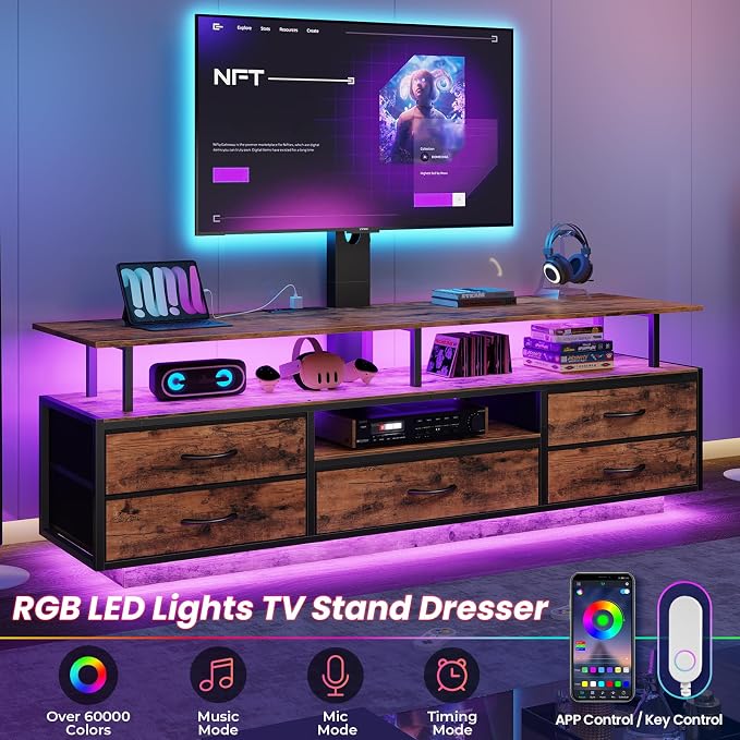 BTHFST TV Stand with Mount for 45/55/65/70 inch TVs, 51.2" LED TV Stand with - Image 3
