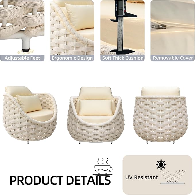 TWT 5-Piece Aluminum Patio Furniture Set, Olefin Armchairs - Image 3