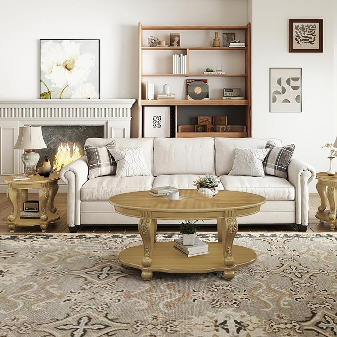 LKTART 3-Piece Coffee Table Set, Coffee Table and Round End Tables Set of 2 - Image 8