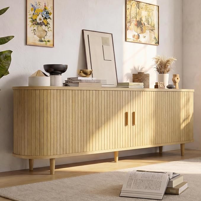 65" Mid Century Modern TV Stand, Wood TV Consoles - Image 7